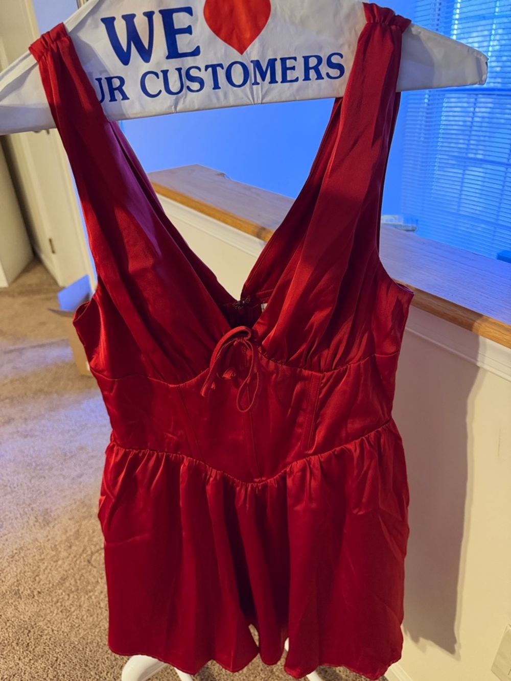 Red satin dress